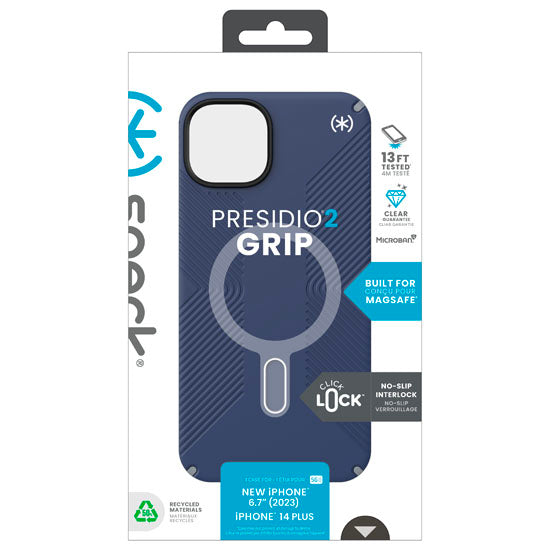 Presidio2 Grip Click-Lock iPhone 15 Plus/14 Plus Bleu/Gris
